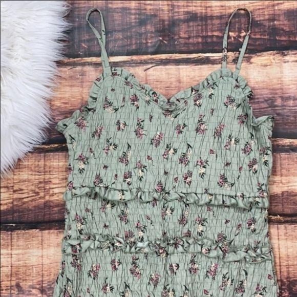 Sage Green Floral Banded Summer Sun Dress - Picture 2 of 7